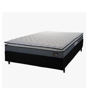 Cama Box Casal Colchão Espuma D45 Pillow Top Strong 138X188X62Cm Cinza/Preto