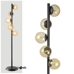 Abajur Coluna Piso Figo Preto Com Globo De Vidro âmbar
