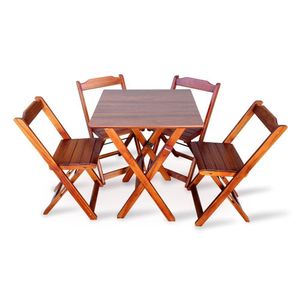 Jogo De Mesa Dobravel Com 4 Cadeiras Dobráveis De Madeira 70x70 Cm Imbuia Cor: Marrom