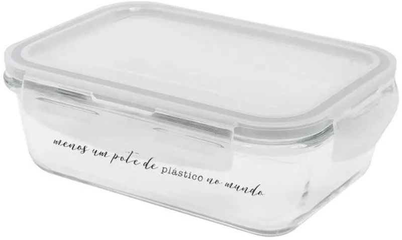 Pote de Mantimentos de Vidro Oikos com Tampa Transparente RetangularRaso 840ml