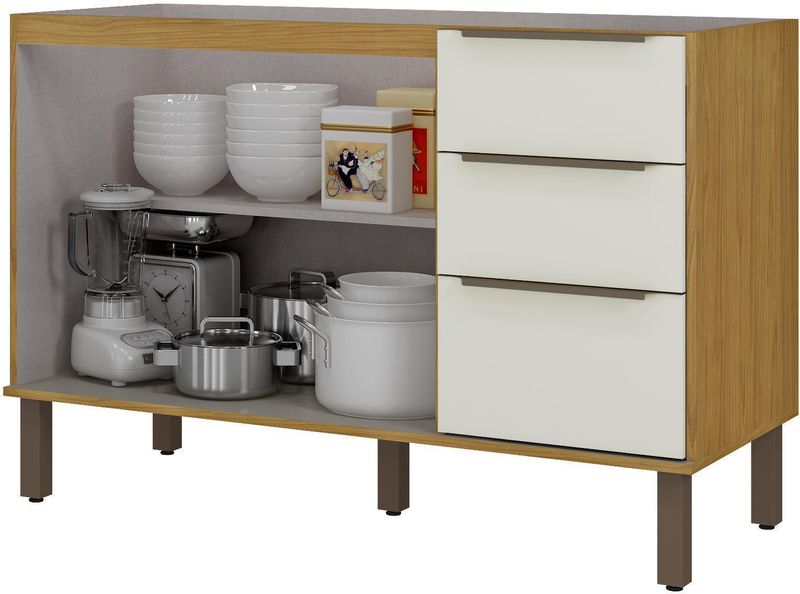 Balcão De Pia 120Cm 3 Portas 2 Gavetas Verace Mx Móveis BVE04Marrocos/Off White