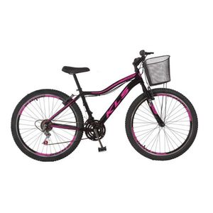 Bicicleta Mtb Aro 26 Alumínio Sport Gold Freio V-brake 21 Marchas Feminina Kls Preto Com Pink