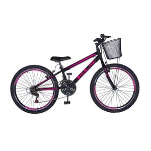 Bicicleta Feminina Sport Gold Aro 24 Freio V-brake Mtb 21 Marchas Kls Preto Com Pink
