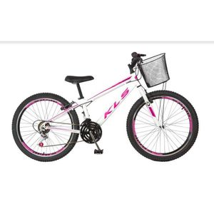 Bicicleta Mtb Aro 24 Alumínio Sport Gold Freio V-brake 21 Marchas Feminina Kls Branco Com Pink