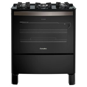 Fogão Esmaltec Esmeralda Glass 5 Bocas Preto Com Forno Autolimpante E Acendimento Automático