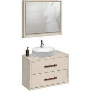 Conjunto de Móveis Para Banheiro Fabribam Lorena 70cm Nude com Gabinete Espelheira e Cuba de Sobrepor Oval