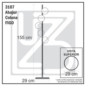 Abajur Coluna Piso Figo Preto Com Globo De Vidro Fumê