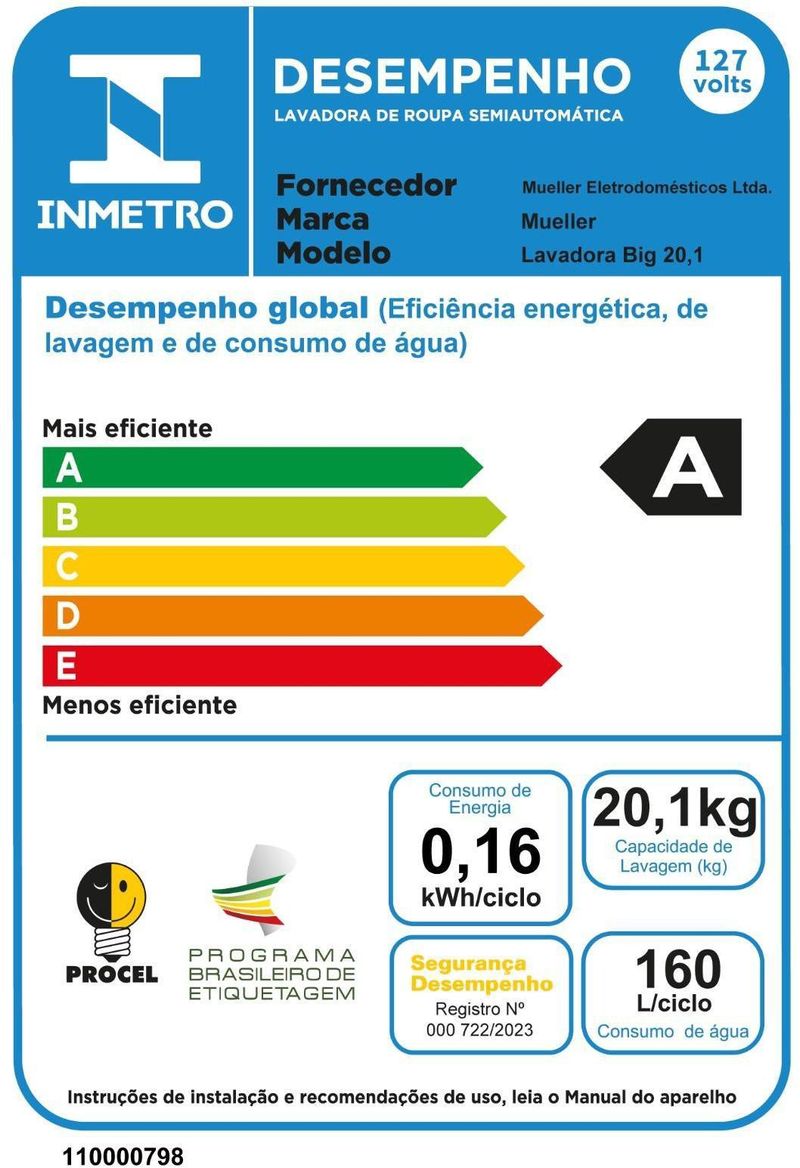 Máquina de Lavar Roupas Mueller Big 20Kg Preto 110V