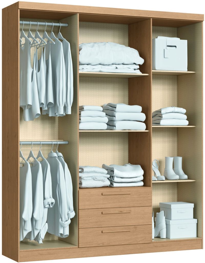 Guarda-Roupa / Roupeiro 4 Portas 3 Gavetas Bravo New Castro Angelim e Branco