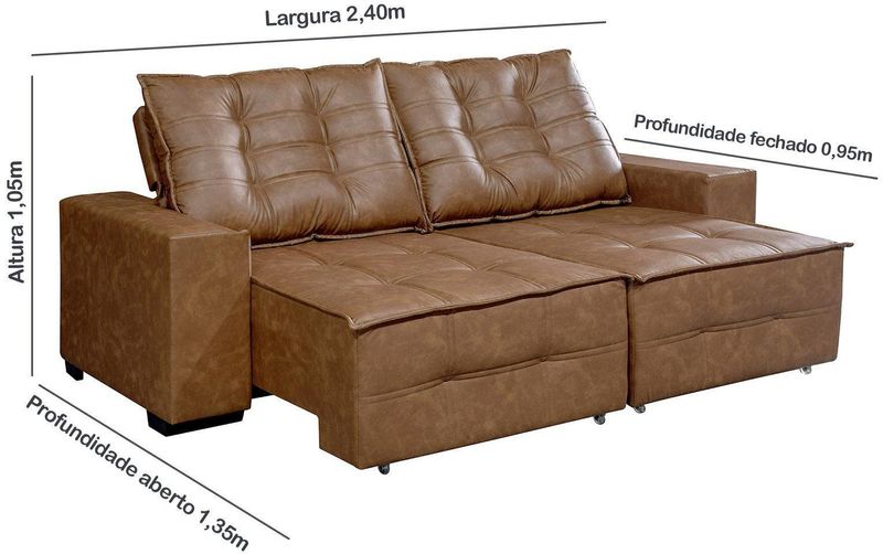 Sofá 4 Lugares Requinte Retrátil e Reclinável Texas 807 CourissimoCaramelo 240Cm