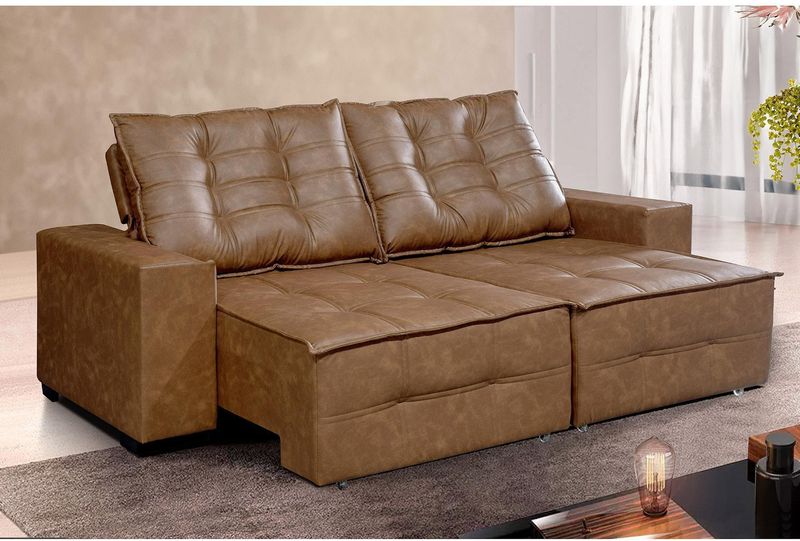 Sofá 4 Lugares Requinte Retrátil e Reclinável Texas 807 CourissimoCaramelo 240Cm