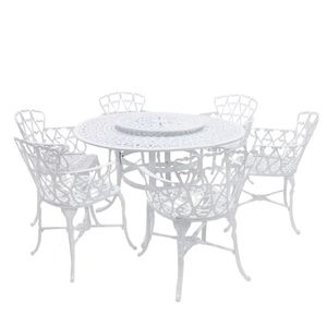 Mesa Giratória De Jardim Com Cadeiras De Alumínio Fundido Viena Branco
