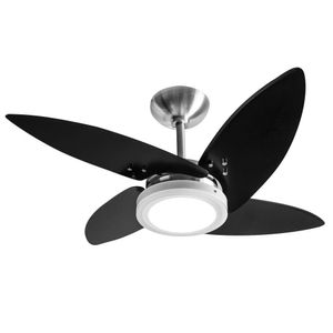 Ventilador Led Paris Alumínio Escovado 4 Pás Pretas 220V