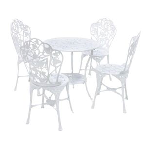Mesa De Alumínio Fundido Com Cadeiras Sem Braços Para Jardim Branco