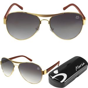Oculos Sol Masculino Aço Inox Banhado Ouro Aviador + Case Casual Social Original Presente
