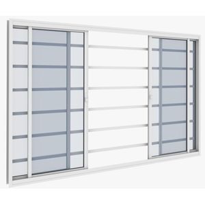 Janela de alumínio Classic 04 folhas com grade branca - 100x200