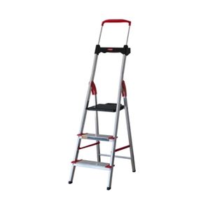 Escada Confort Dobravel 3 Degraus em Aluminio com Suporte Multiuso Alumasa