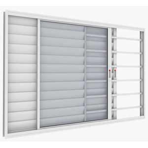 Janela Veneziana 3 Folhas Alumínio Branco Com Grade e Fecho - 100x150