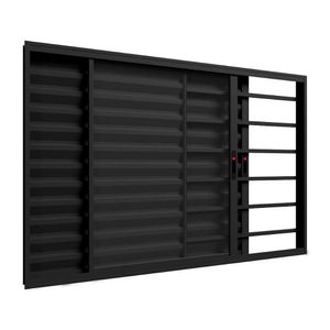Janela Veneziana 3 Folhas Alumínio Preto Com Grade e Fecho - 100x150