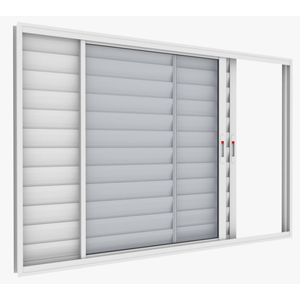 Janela Veneziana 3 Folhas Alumínio Branco Com Fecho - 100x150