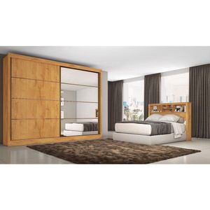 Guarda Roupa Casal Com Espelho 1 Portas 6 Gavetas Sevilha Made Marcs Flex Color Péroba