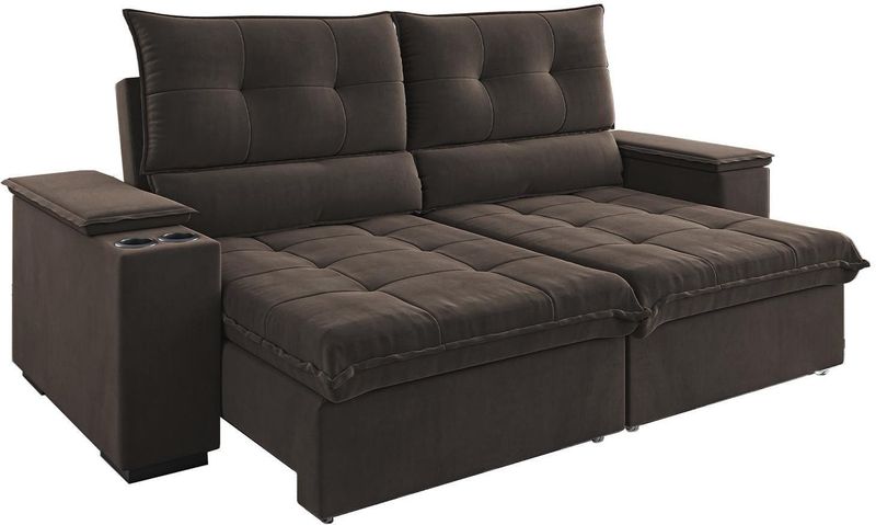 Sofá 4 Lugares Retrátil e Reclinável Boutique Viero Duplo Molejo VeludoMarrom Bombom 230Cm