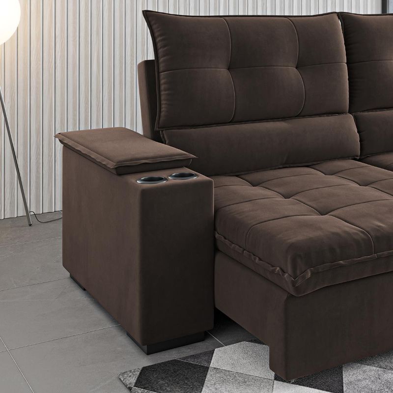 Sofá 4 Lugares Retrátil e Reclinável Boutique Viero Duplo Molejo VeludoMarrom Bombom 230Cm