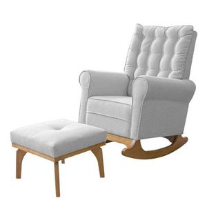 Poltrona De Amamentação Com Balanço E Puff Paris Veludo Off White - Ideal