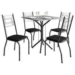 Mesa De Jantar Thais 70x70 Cm Com Granito Ocre Itabira Com 4 Cadeiras 063 Preto - Artefamol