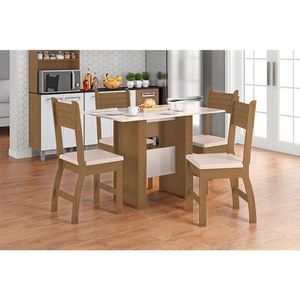 Mesa De Jantar Com 4 Cadeiras Ambiente Milano Carvalho Off White - Poliman