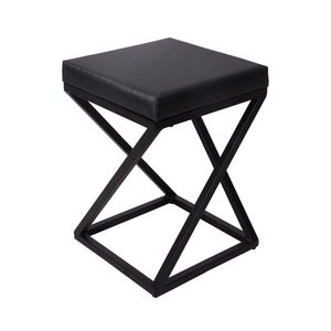 Banquinho Zênite - Metalon Preto - Assento Estofado Preto - 47cm