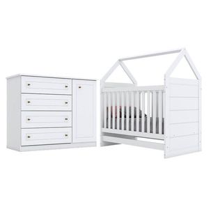 Berço Montessoriano Americano E Cômoda Infantil Mississipi Branco Hp - Henn
