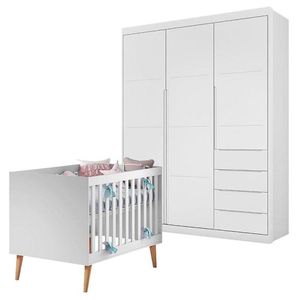 Berço Americano Ludmila E Guarda Roupa Blenda Branco Acetinado - Phoenix