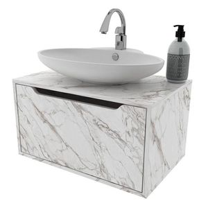 Balcão Gabinete Para Banheiro Suspenso Bn3646 Mármore Branco - Tecnomobili