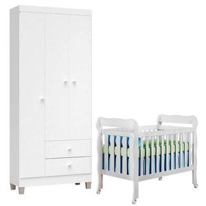 Berço Americano Lila E Guarda Roupa Ternura Baby 3 Portas Branco Brilho - Incorplac