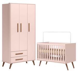 Berço Americano 3820 E Guarda Roupa Roupa 3830 Q Encanto Retrô Rosa - Qmovi