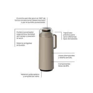 Garrafa Térmica Tramontina Bege Com Ampola De Vidro 1L