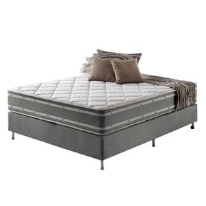 Cama Box Casal + Colchão Ortopédico Espuma D33 Missouri Cinza