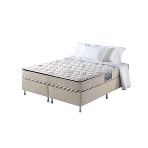 Cama Box King + Colchão Espuma D70-d28 2 Pillow Top Orleans Bege