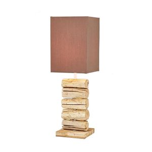 Abajur / Luminária De Mesa O'thentique Modelo Puricatione Horizon Com Base Madeira Teca