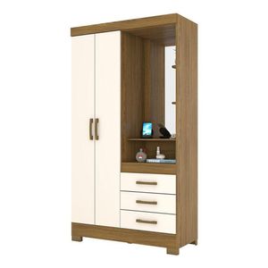 Guarda Roupa Solteiro B64 Nature Off White Com Espelho - Briz Móveis