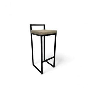 Banqueta Quadro Com Encosto Estofada Metalon Preto Bege - 75cm