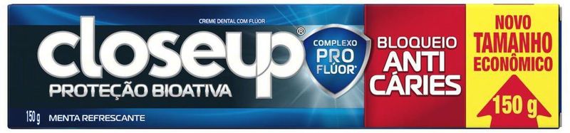 Creme Dental Menta Refrescante Closeup Proteção Bioativa Bloqueio Anticáries Caixa 150g Tamanho Econ