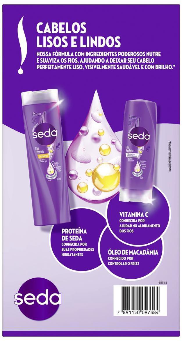 Kit-Shampoo-300ml---Condicionador-190ml-Seda-Liso-Perfeito-Com-Vitamina-C-Oleo-de-Macadamia-e-Protei