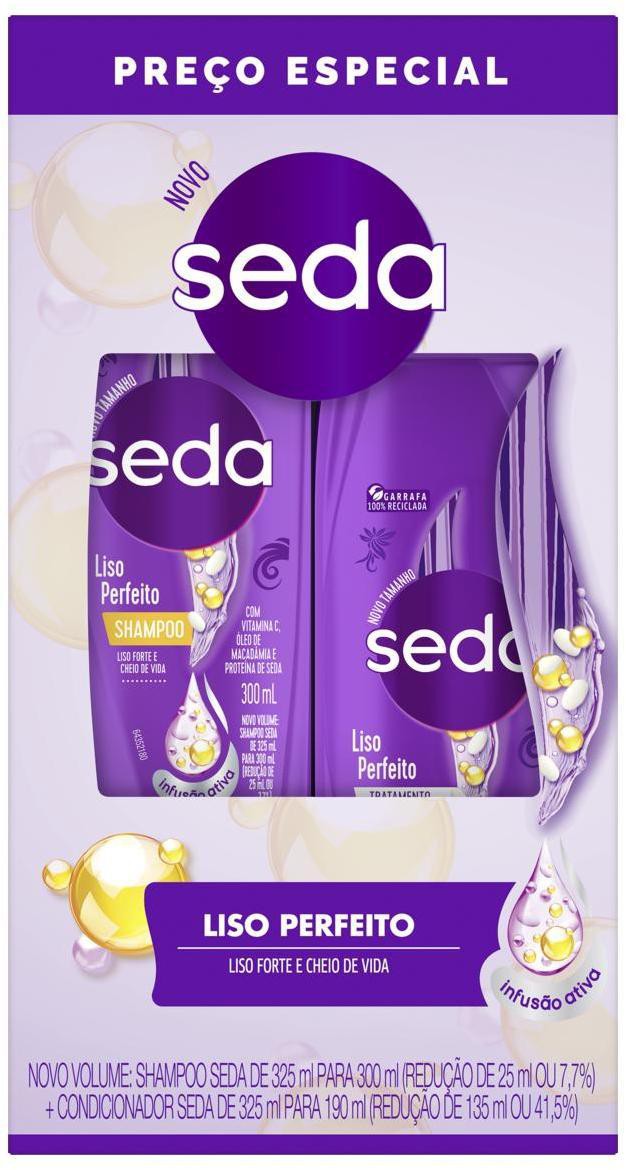 Kit-Shampoo-300ml---Condicionador-190ml-Seda-Liso-Perfeito-Com-Vitamina-C-Oleo-de-Macadamia-e-Protei
