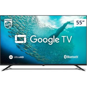 Smart TV / Televisor Philips 55" 55PUG7019 Google TV 4K HDR Com Comandode Voz Sem Bordas e Chromecast Integrado Preta
