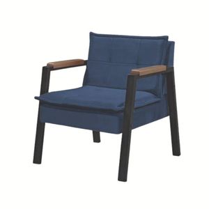 Poltrona Fortaleza Veludo Azul Base Em Metal Preto