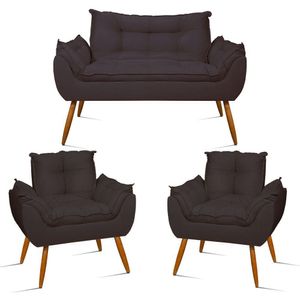 Kit Sofá Namoradeira Opala + 2 Poltronas Opala Balaqui Decor Cinza