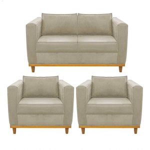 Kit Sofá 2 Lugares e 2 Poltronas Europa Linho Bege