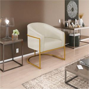 Poltrona Luiza Base De Ferro Dourado Linho - Amarena Móveis Cor Bege